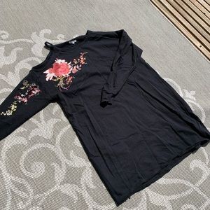 Cut out shoulder,Embroidered, Sweatshirt dress